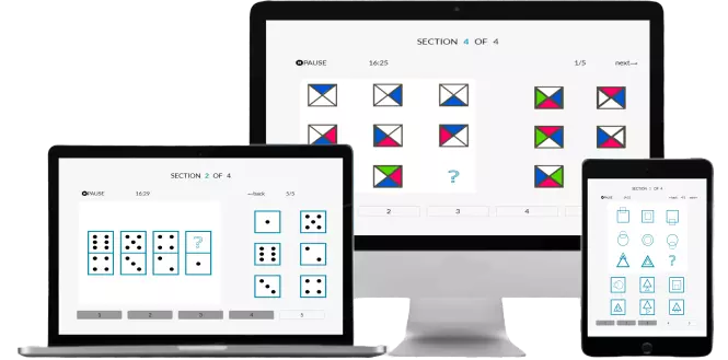 IQ test shown on mobile, tablet and computer devices